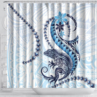 Blue Maori Tuatara Shower Curtain Luxury Pastel Pattern