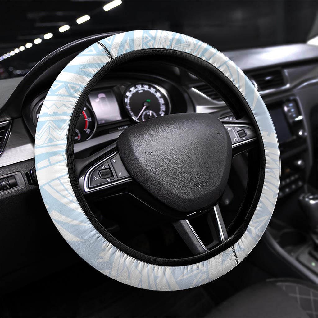 Blue Maori Tuatara Steering Wheel Cover Luxury Pastel Pattern LT01 Universal Fit Blue - Polynesian Pride