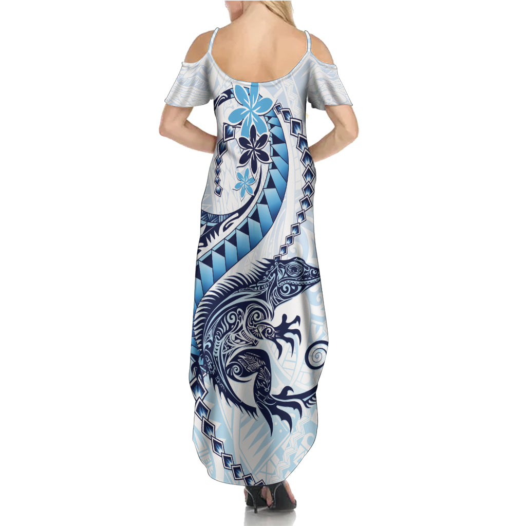 Blue Maori Tuatara Summer Maxi Dress Luxury Pastel Pattern LT01 - Polynesian Pride