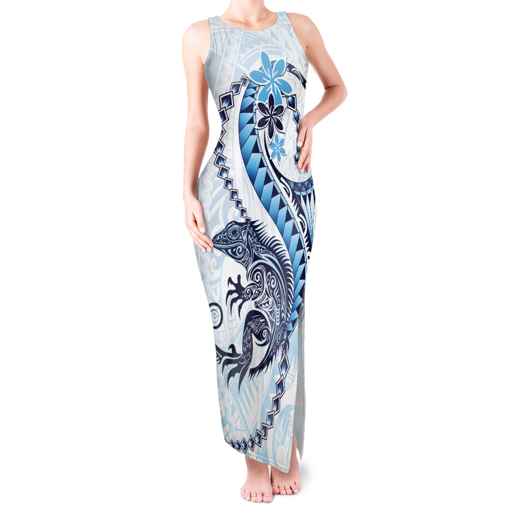 Blue Maori Tuatara Tank Maxi Dress Luxury Pastel Pattern LT01 Women Blue - Polynesian Pride