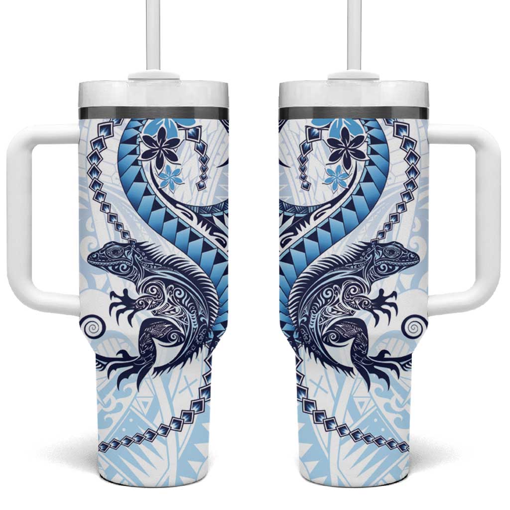 Blue Maori Tuatara Tumbler With Handle Luxury Pastel Pattern LT01 One Size: 40 oz Blue - Polynesian Pride