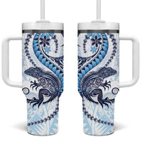 Blue Maori Tuatara Tumbler With Handle Luxury Pastel Pattern LT01 One Size: 40 oz Blue - Polynesian Pride