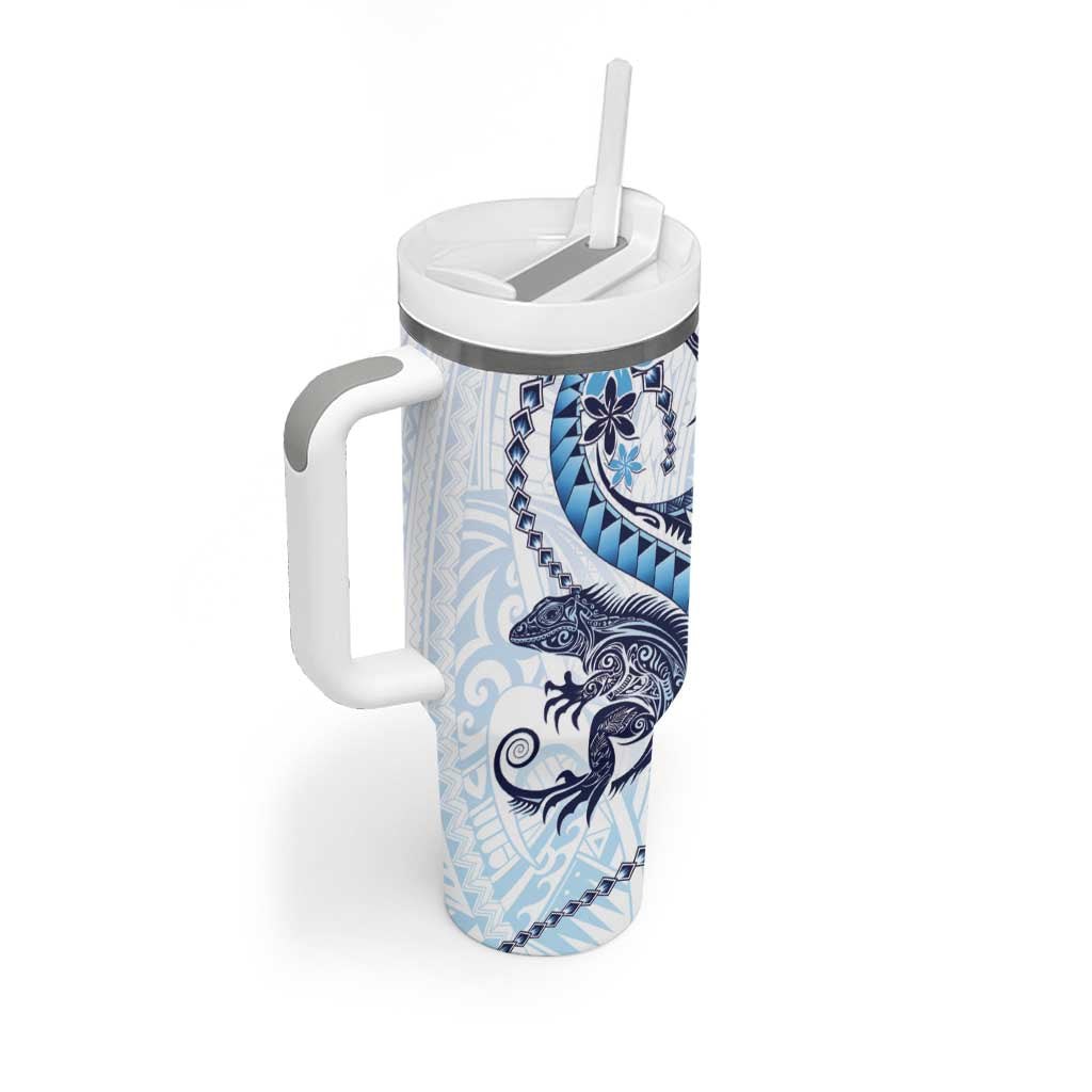 Blue Maori Tuatara Tumbler With Handle Luxury Pastel Pattern LT01 - Polynesian Pride