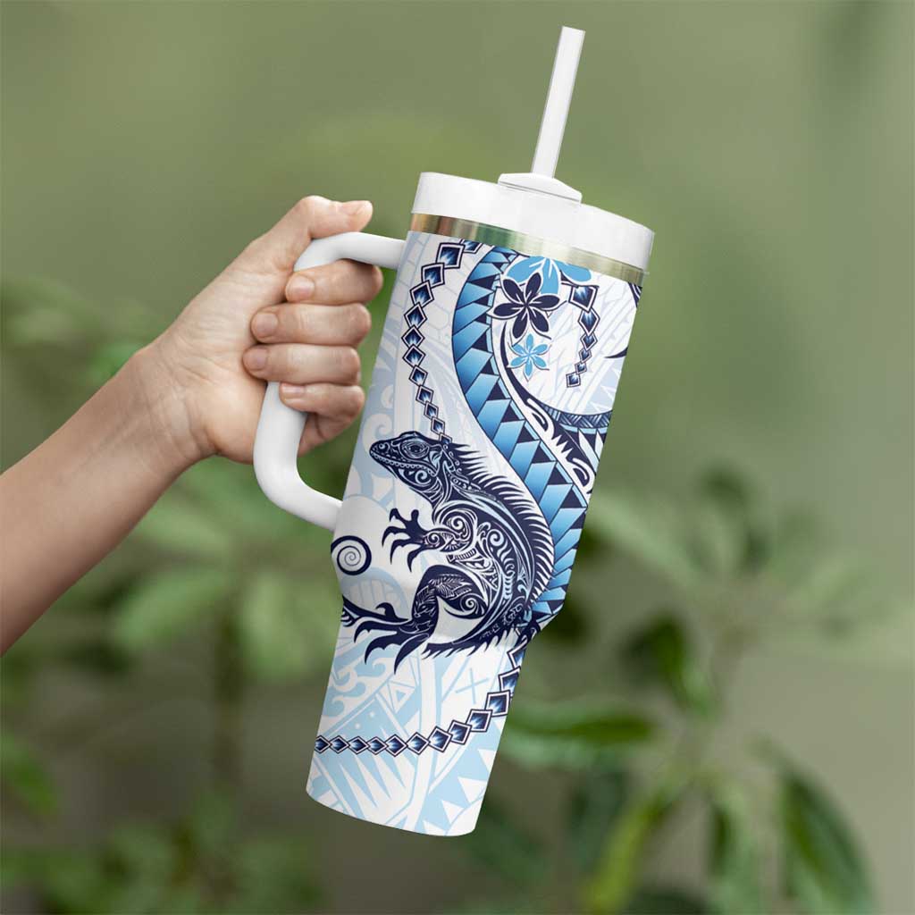 Blue Maori Tuatara Tumbler With Handle Luxury Pastel Pattern LT01 - Polynesian Pride
