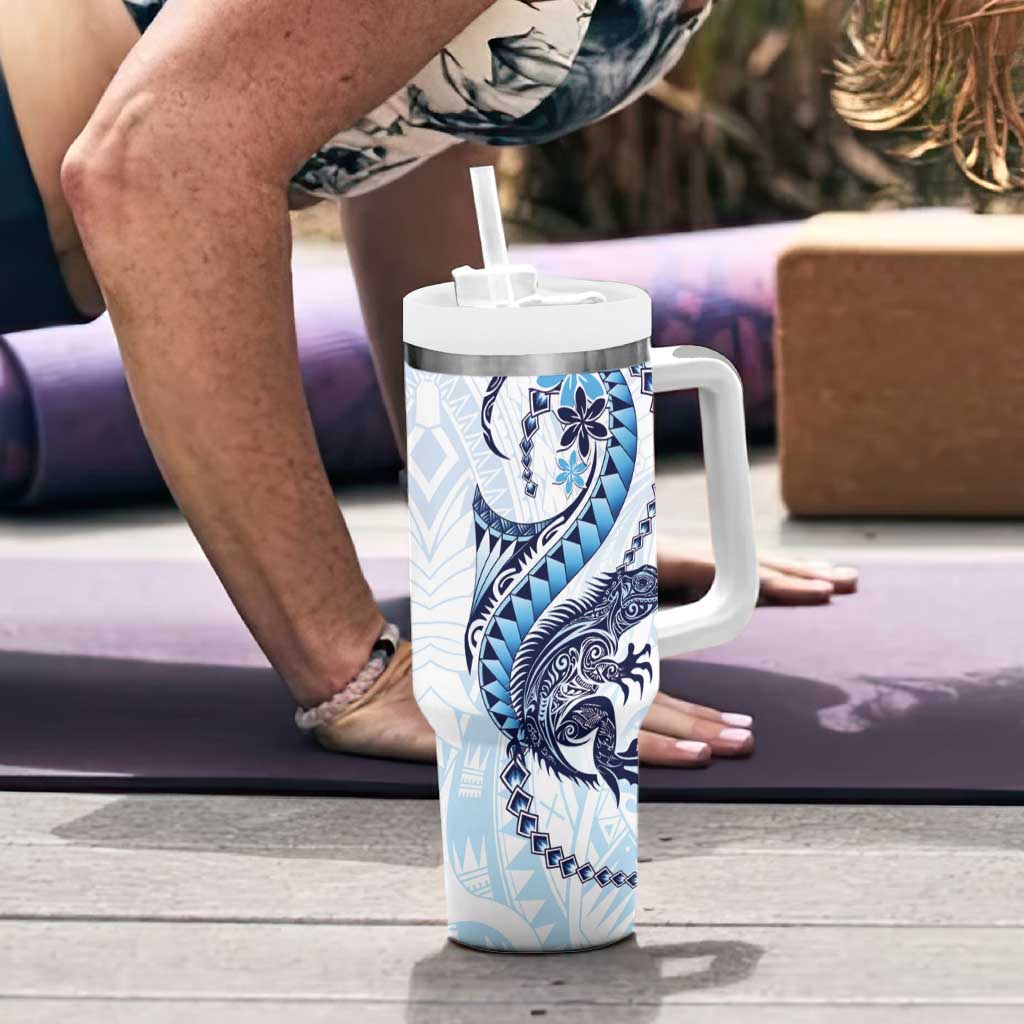 Blue Maori Tuatara Tumbler With Handle Luxury Pastel Pattern LT01 - Polynesian Pride