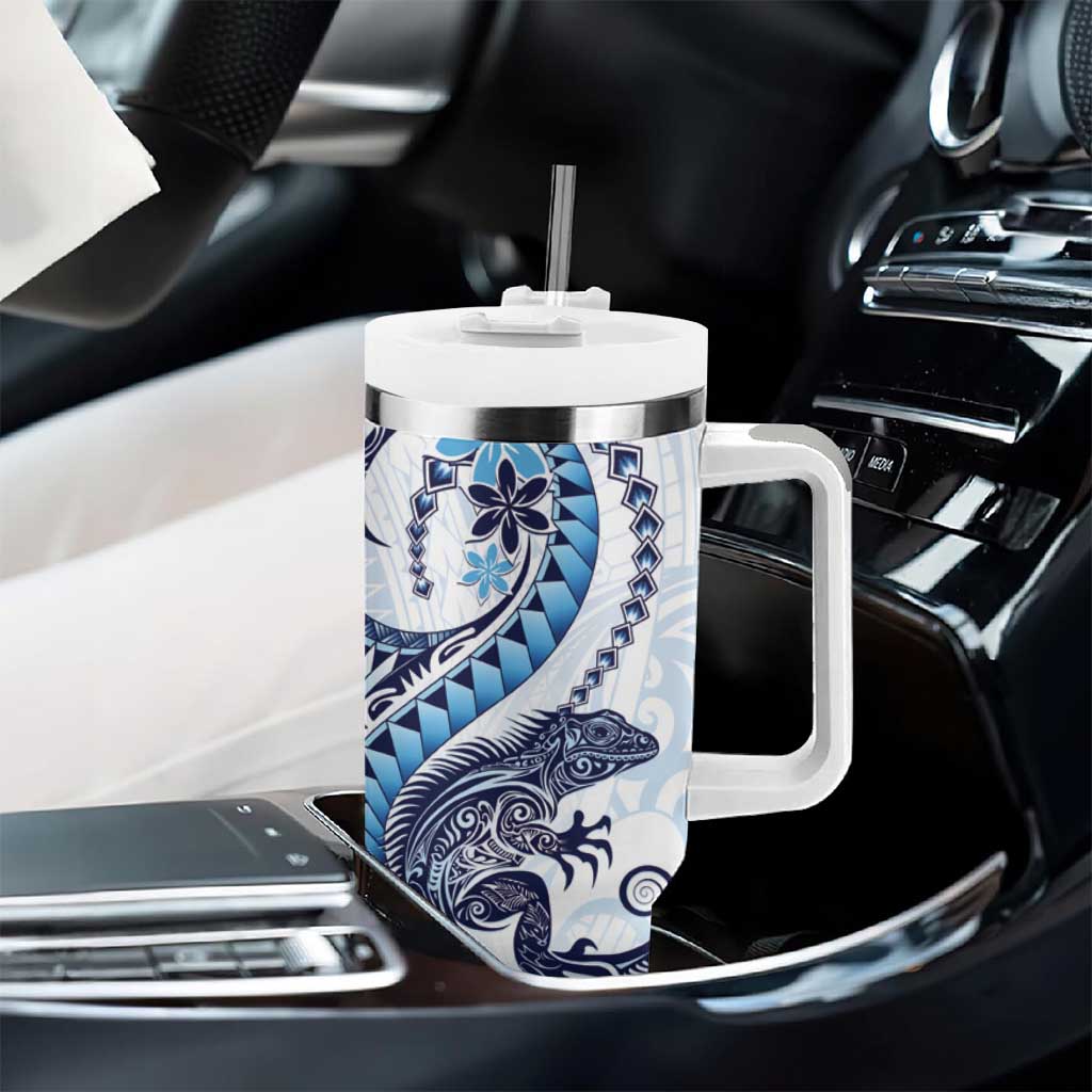 Blue Maori Tuatara Tumbler With Handle Luxury Pastel Pattern LT01 - Polynesian Pride
