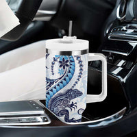 Blue Maori Tuatara Tumbler With Handle Luxury Pastel Pattern LT01 - Polynesian Pride