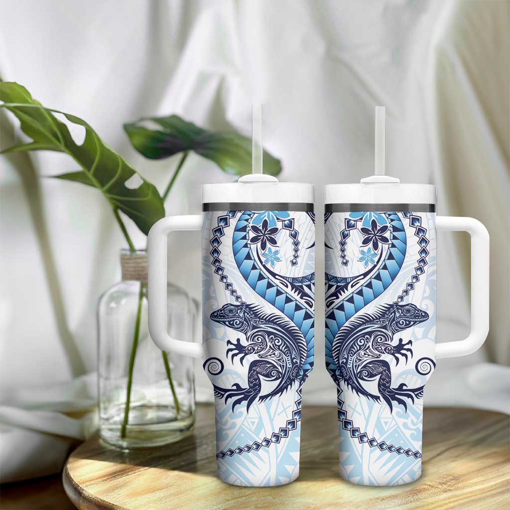 Blue Maori Tuatara Tumbler With Handle Luxury Pastel Pattern LT01 - Polynesian Pride