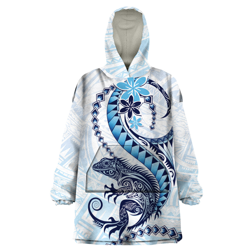 Blue Maori Tuatara Wearable Blanket Hoodie Luxury Pastel Pattern