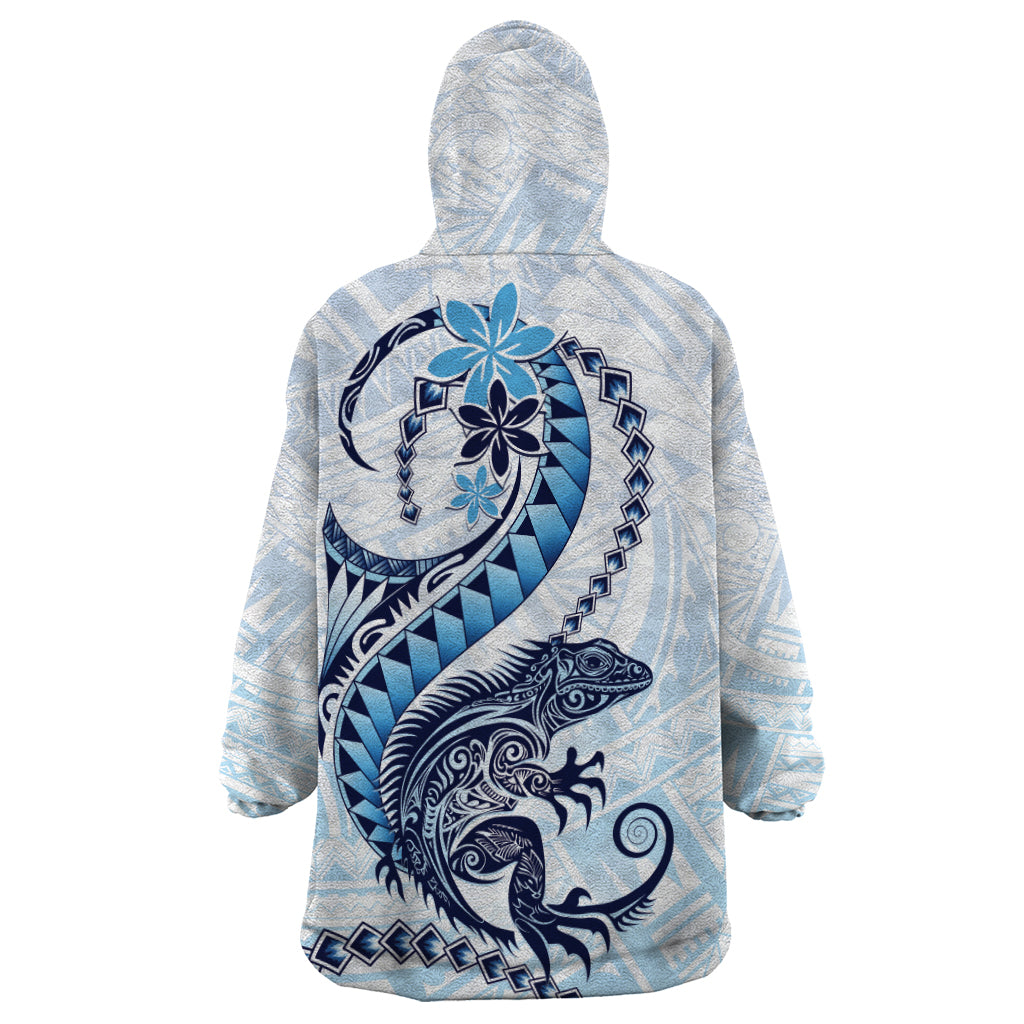 Blue Maori Tuatara Wearable Blanket Hoodie Luxury Pastel Pattern LT01 - Polynesian Pride