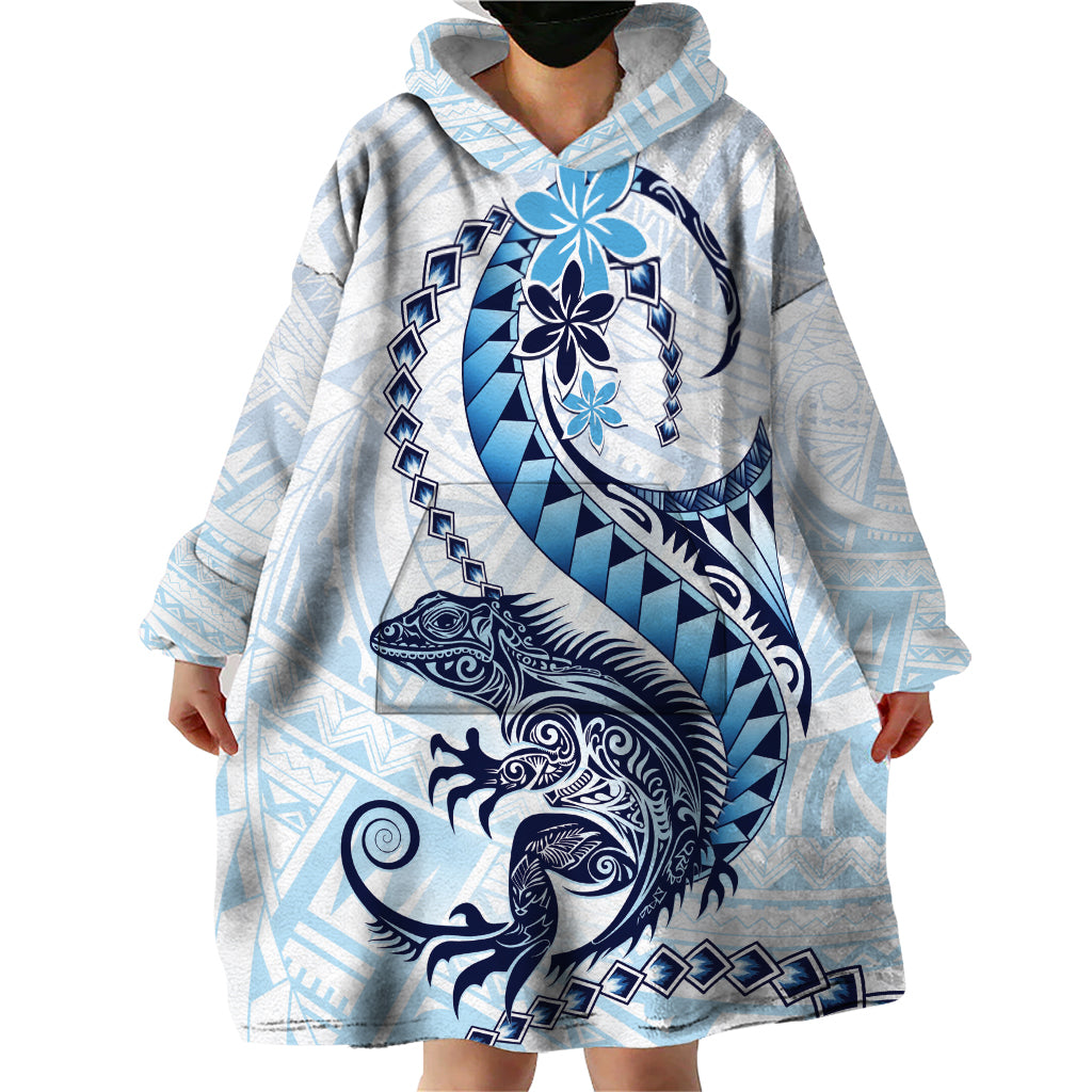 Blue Maori Tuatara Wearable Blanket Hoodie Luxury Pastel Pattern LT01 - Polynesian Pride