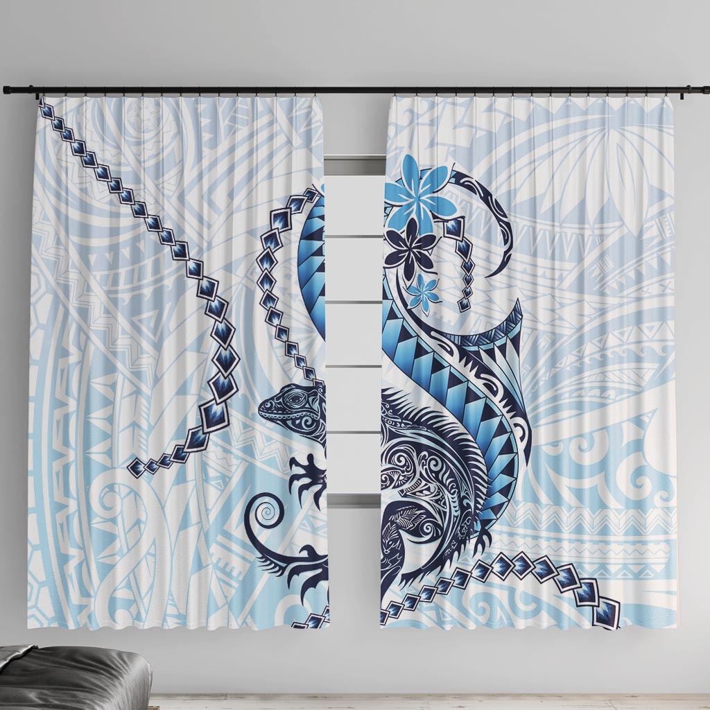 Blue Maori Tuatara Window Curtain Luxury Pastel Pattern