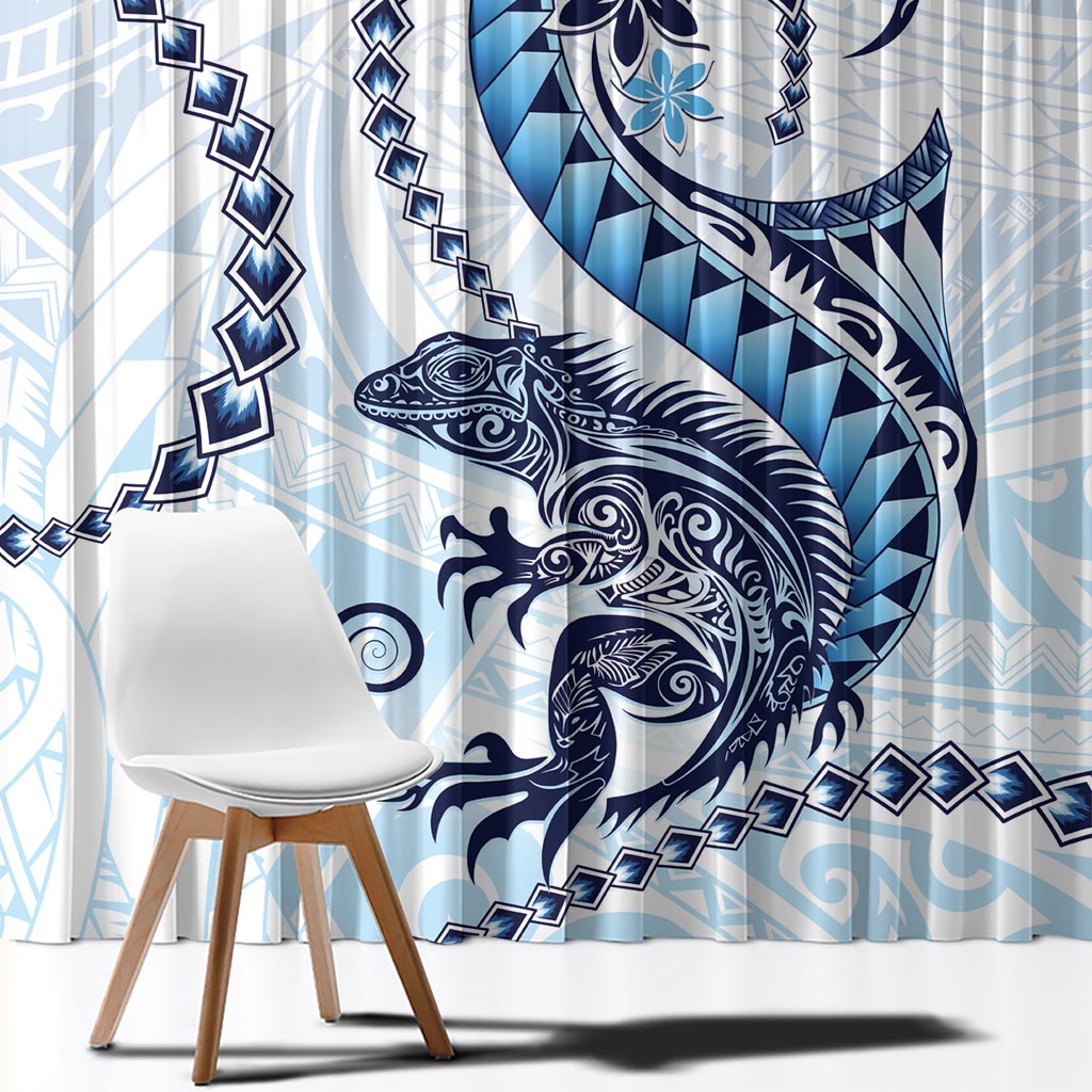 Blue Maori Tuatara Window Curtain Luxury Pastel Pattern LT01 - Polynesian Pride
