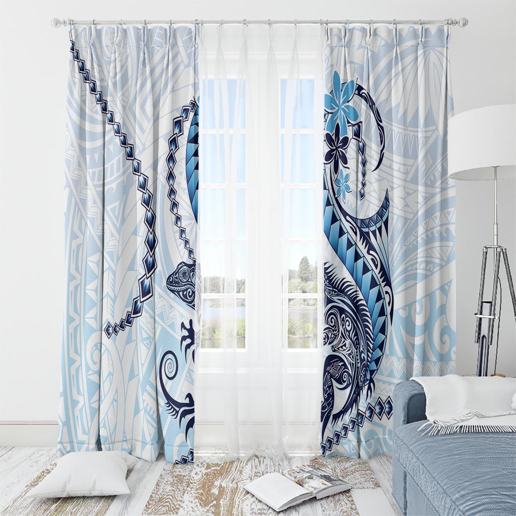 Blue Maori Tuatara Window Curtain Luxury Pastel Pattern LT01 - Polynesian Pride