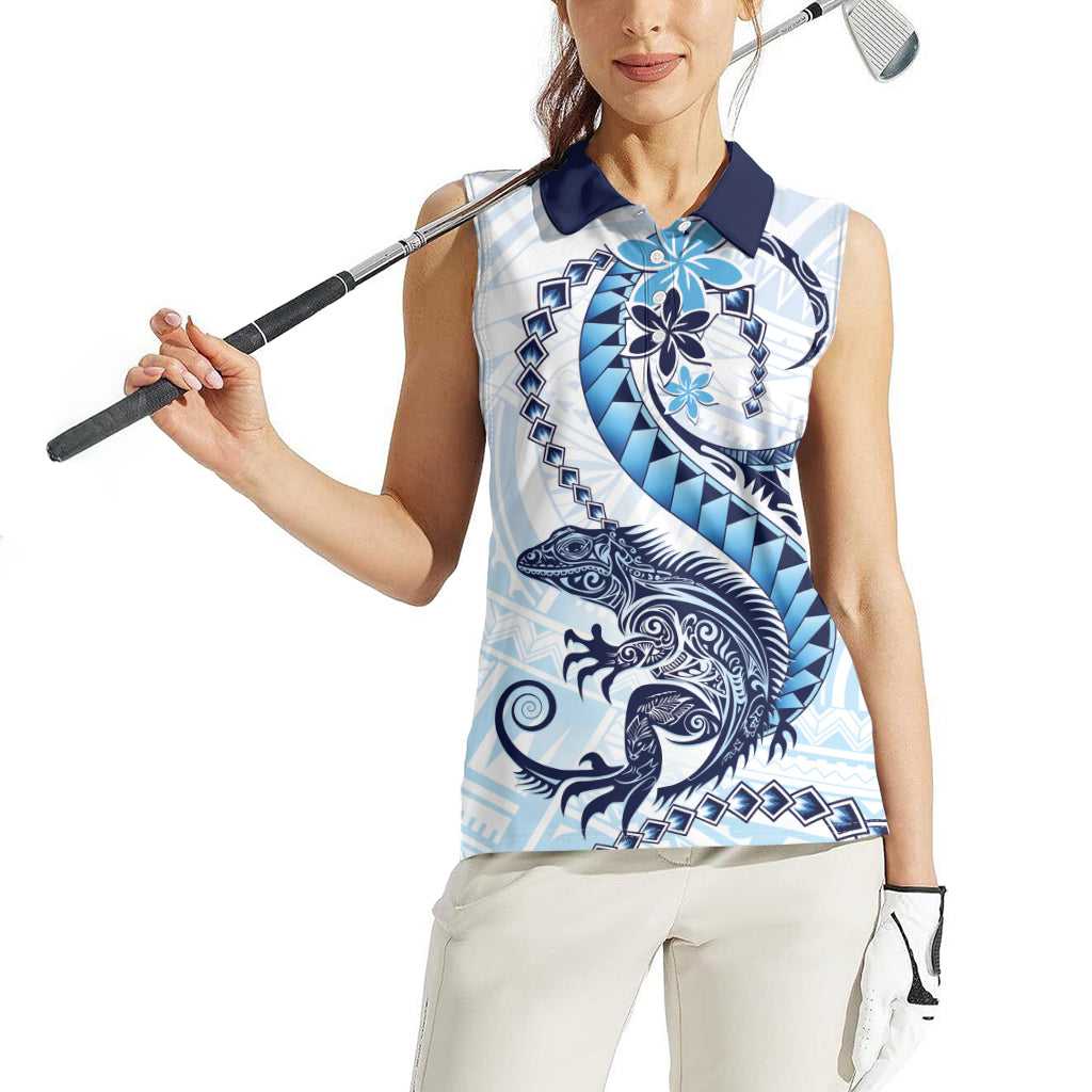 Blue Maori Tuatara Women Sleeveless Polo Shirt Luxury Pastel Pattern