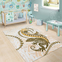 Gold Maori Tuatara Area Rug Luxury Pastel Pattern