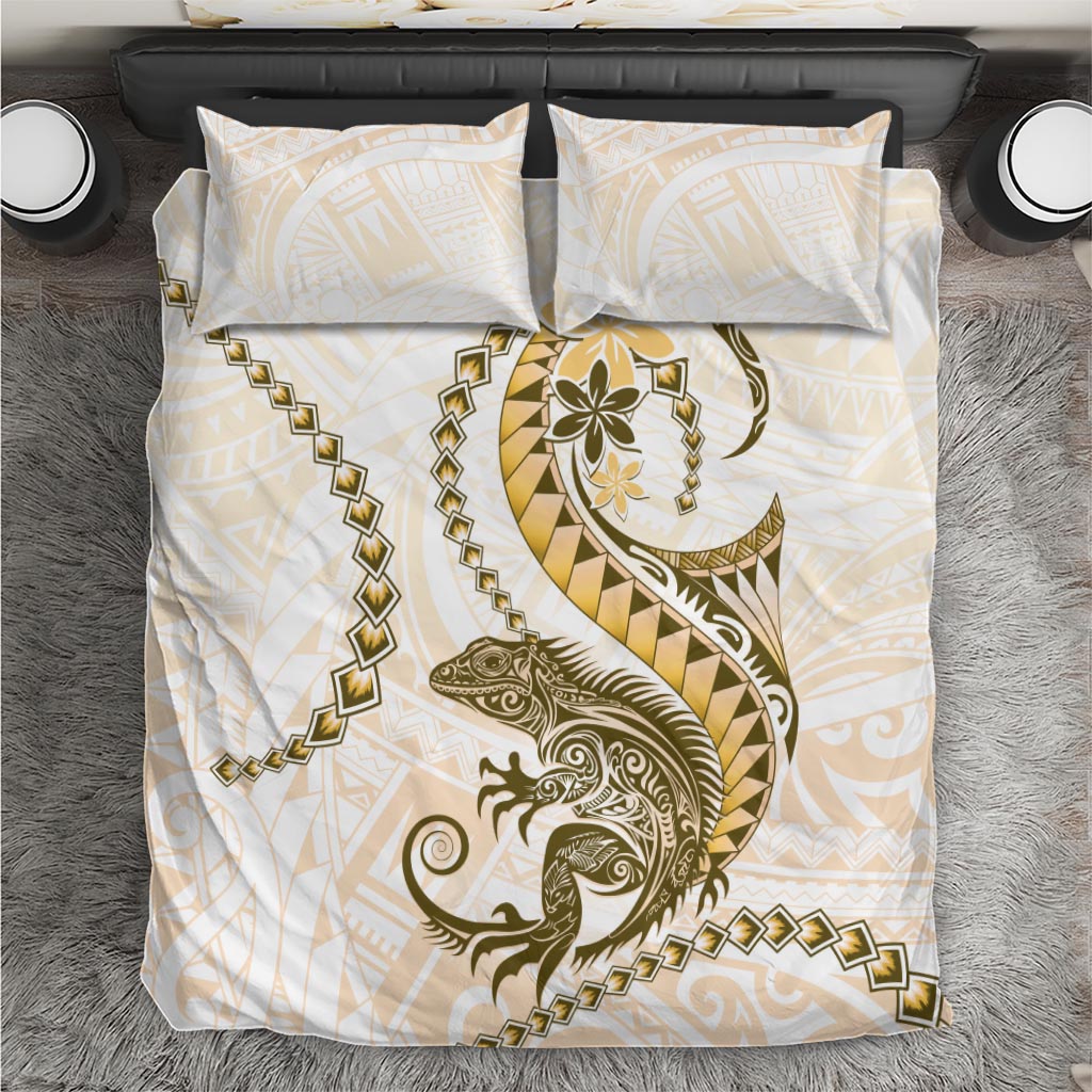 Gold Maori Tuatara Bedding Set Luxury Pastel Pattern