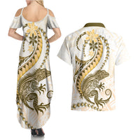 Gold Maori Tuatara Couples Matching Summer Maxi Dress and Hawaiian Shirt Luxury Pastel Pattern LT01 - Polynesian Pride