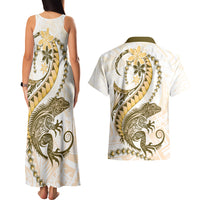 Gold Maori Tuatara Couples Matching Tank Maxi Dress and Hawaiian Shirt Luxury Pastel Pattern LT01 - Polynesian Pride