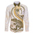 Gold Maori Tuatara Family Matching Long Sleeve Bodycon Dress and Hawaiian Shirt Luxury Pastel Pattern