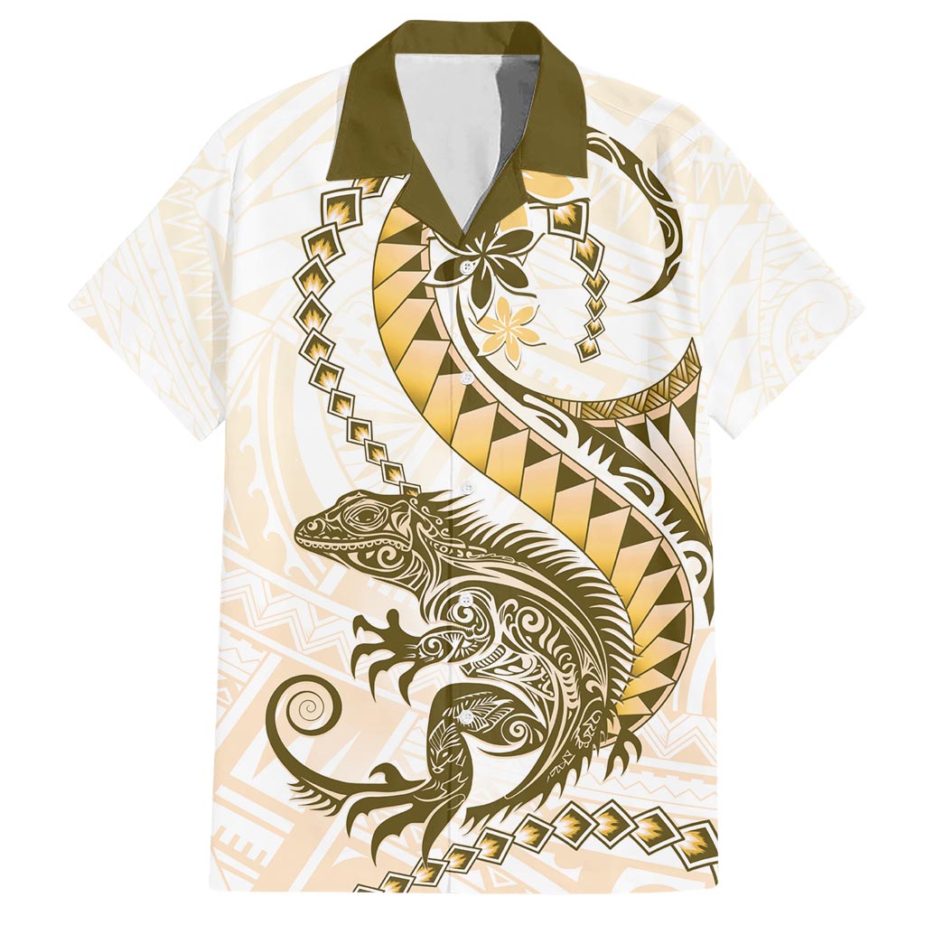 Gold Maori Tuatara Hawaiian Shirt Luxury Pastel Pattern