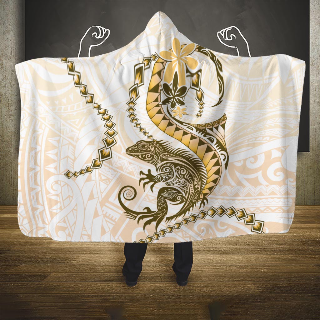 Gold Maori Tuatara Hooded Blanket Luxury Pastel Pattern LT01 One Size Gold - Polynesian Pride