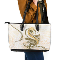 Gold Maori Tuatara Leather Tote Bag Luxury Pastel Pattern LT01 - Polynesian Pride