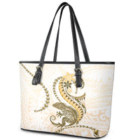 Gold Maori Tuatara Leather Tote Bag Luxury Pastel Pattern LT01 - Polynesian Pride