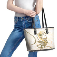 Gold Maori Tuatara Leather Tote Bag Luxury Pastel Pattern LT01 - Polynesian Pride