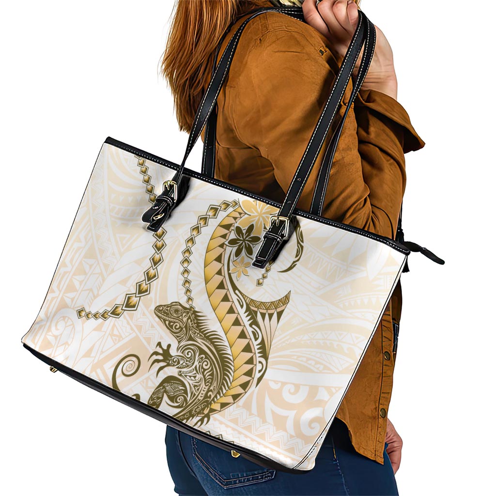 Gold Maori Tuatara Leather Tote Bag Luxury Pastel Pattern LT01 - Polynesian Pride