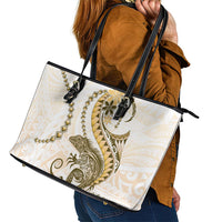 Gold Maori Tuatara Leather Tote Bag Luxury Pastel Pattern LT01 - Polynesian Pride