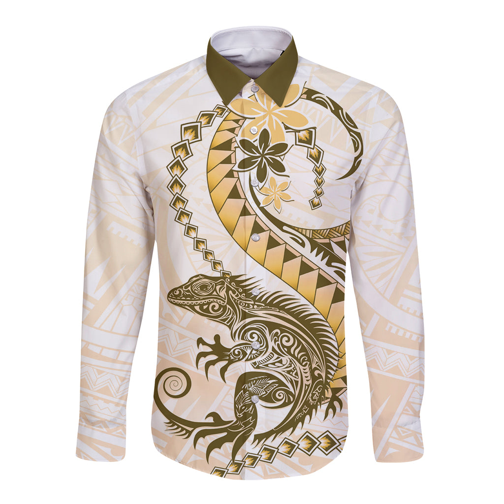 Gold Maori Tuatara Long Sleeve Button Shirt Luxury Pastel Pattern