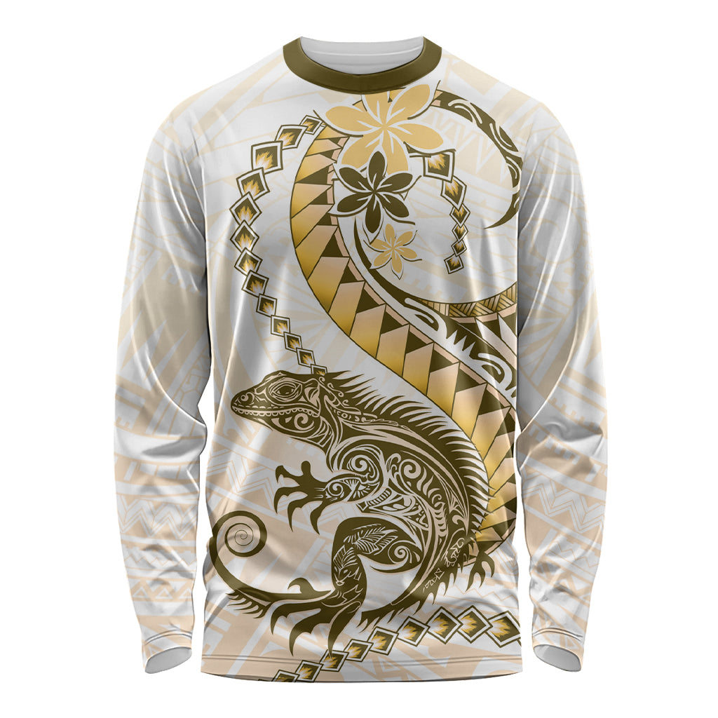 Gold Maori Tuatara Long Sleeve Shirt Luxury Pastel Pattern