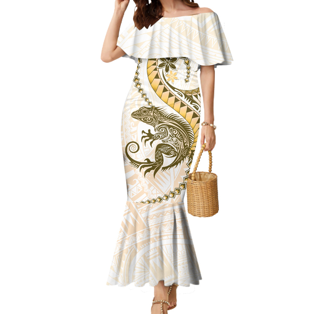 Gold Maori Tuatara Mermaid Dress Luxury Pastel Pattern