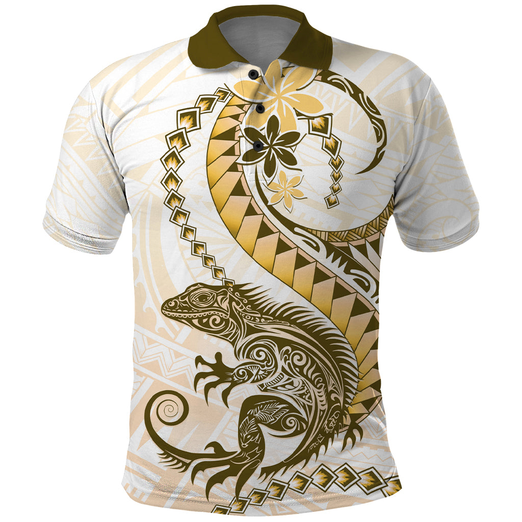 Gold Maori Tuatara Polo Shirt Luxury Pastel Pattern