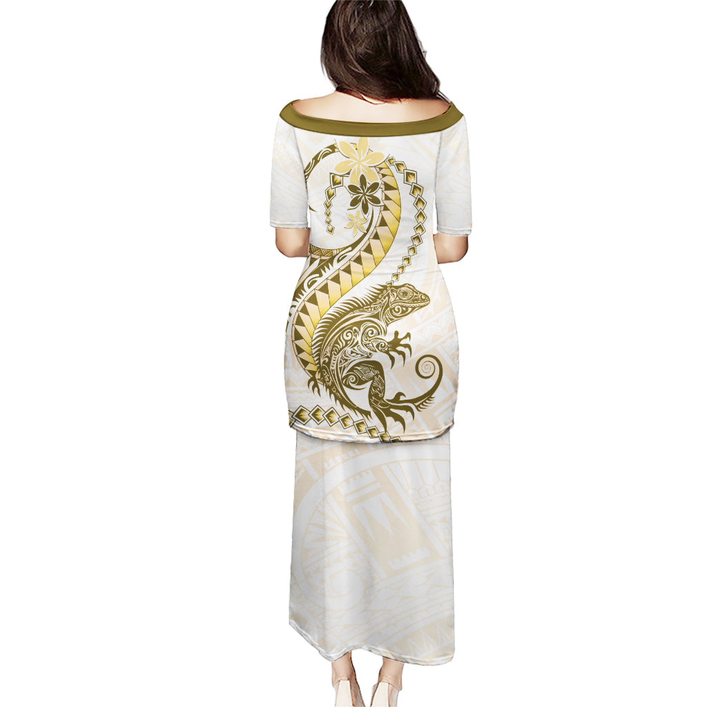 Gold Maori Tuatara Puletasi Luxury Pastel Pattern LT01 - Polynesian Pride