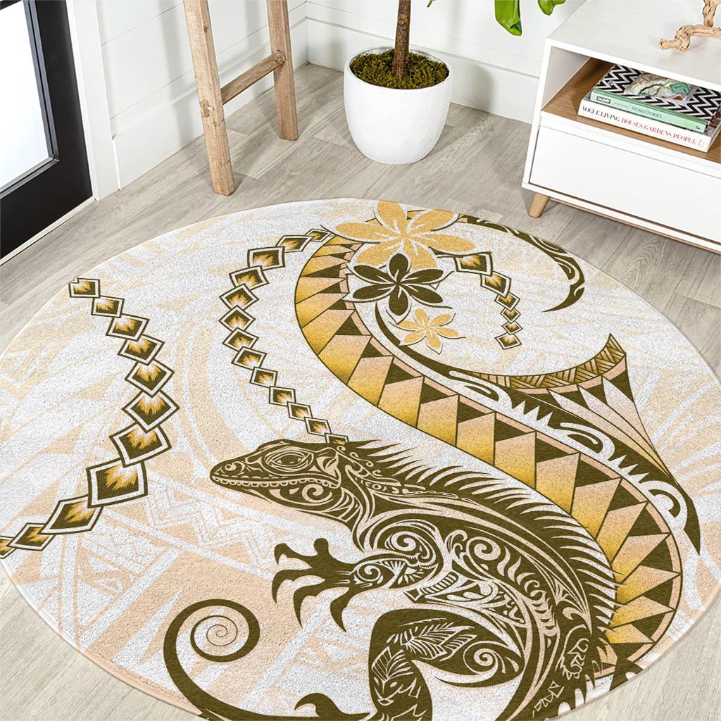 Gold Maori Tuatara Round Carpet Luxury Pastel Pattern