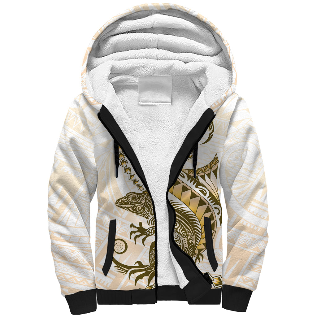 Gold Maori Tuatara Sherpa Hoodie Luxury Pastel Pattern LT01 Unisex Gold - Polynesian Pride
