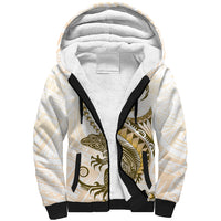 Gold Maori Tuatara Sherpa Hoodie Luxury Pastel Pattern LT01 Unisex Gold - Polynesian Pride