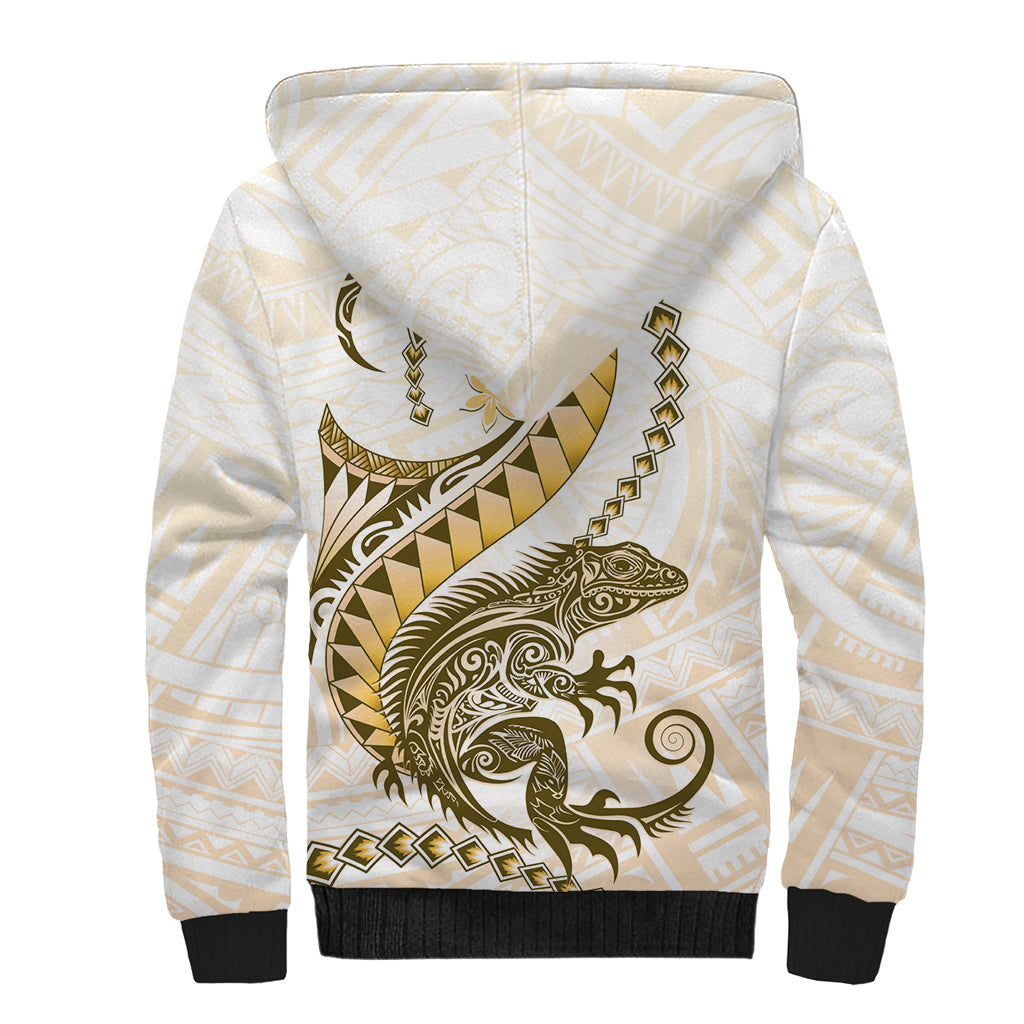 Gold Maori Tuatara Sherpa Hoodie Luxury Pastel Pattern LT01 - Polynesian Pride