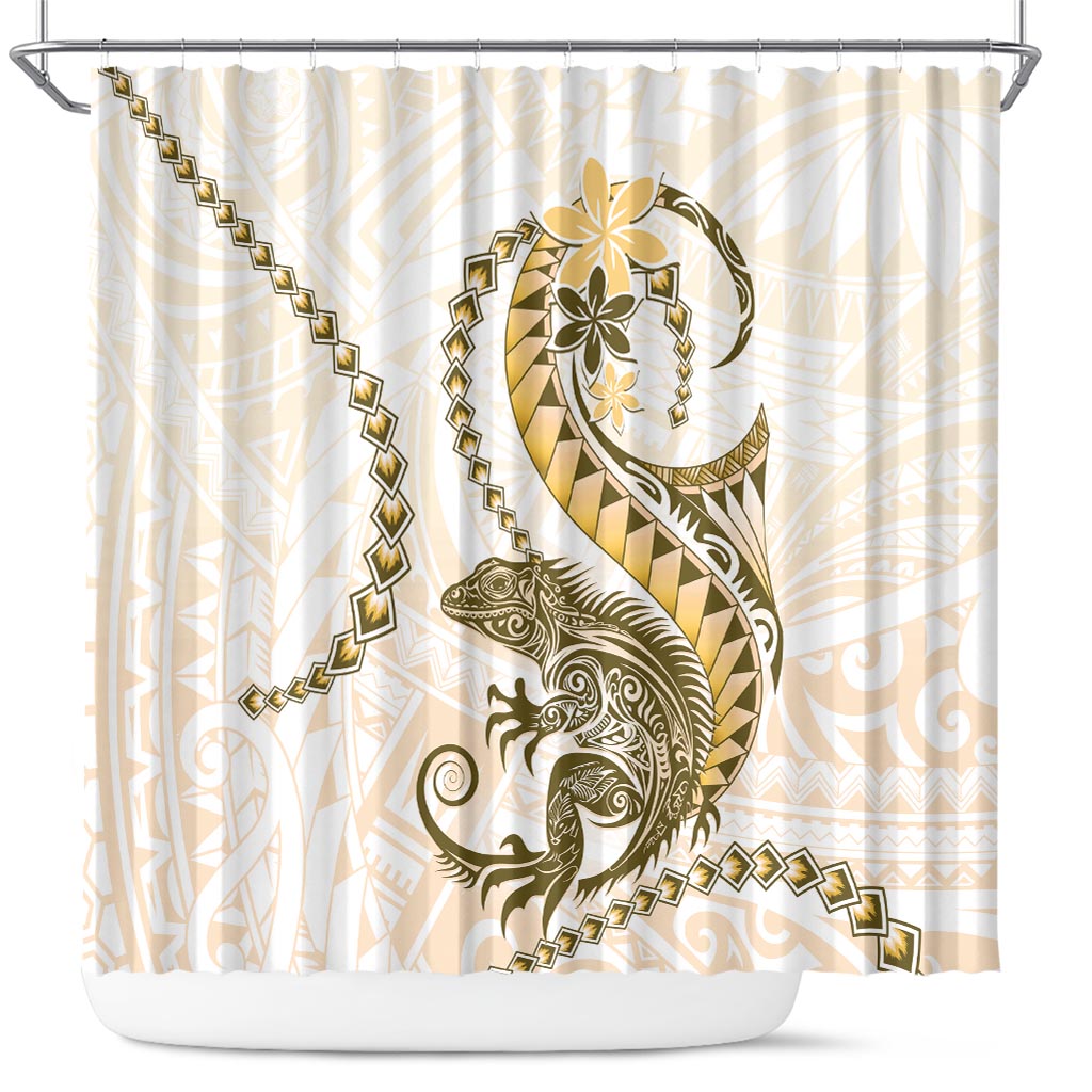 Gold Maori Tuatara Shower Curtain Luxury Pastel Pattern