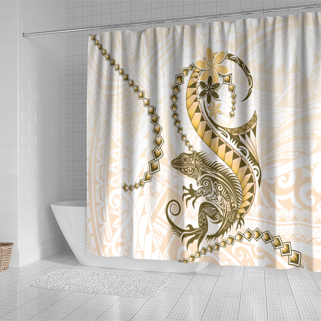 Gold Maori Tuatara Shower Curtain Luxury Pastel Pattern