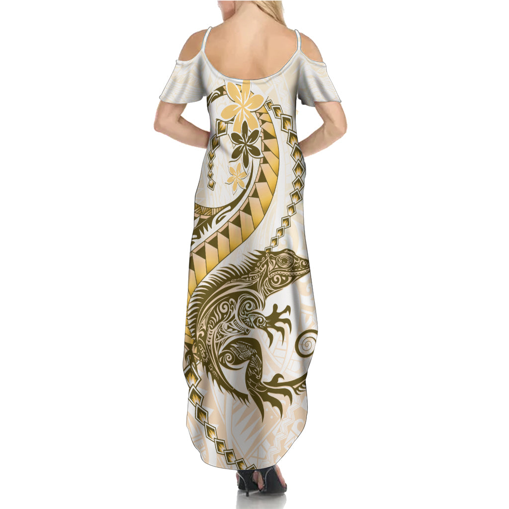 Gold Maori Tuatara Summer Maxi Dress Luxury Pastel Pattern LT01 - Polynesian Pride