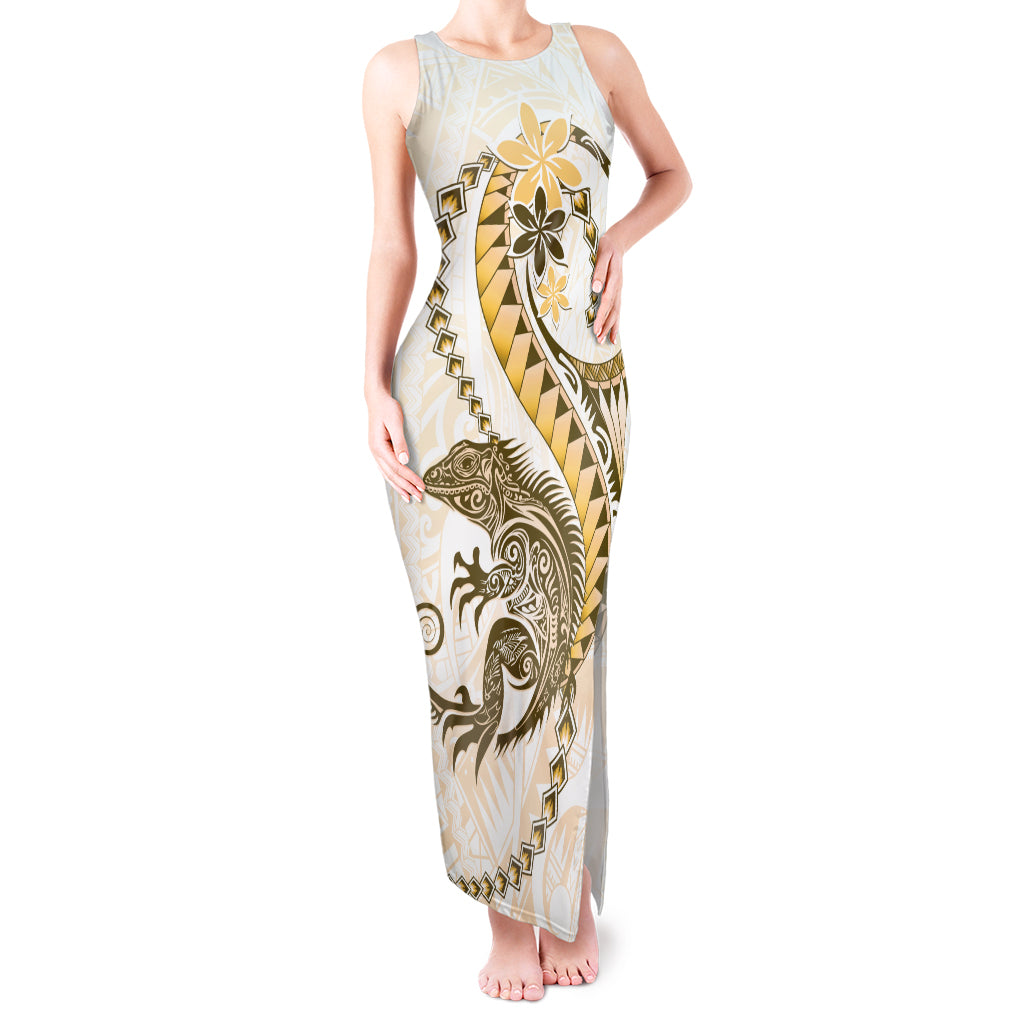 Gold Maori Tuatara Tank Maxi Dress Luxury Pastel Pattern