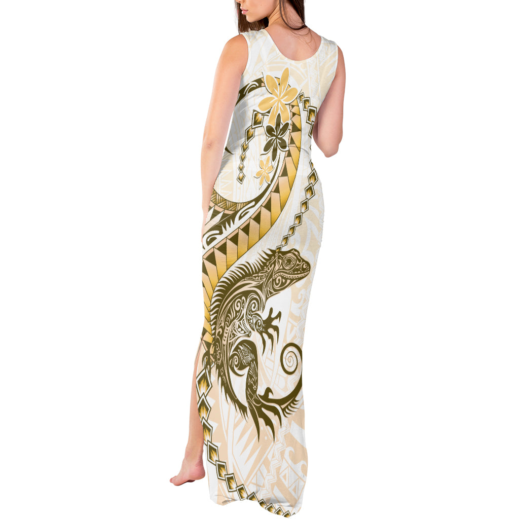 Gold Maori Tuatara Tank Maxi Dress Luxury Pastel Pattern LT01 - Polynesian Pride