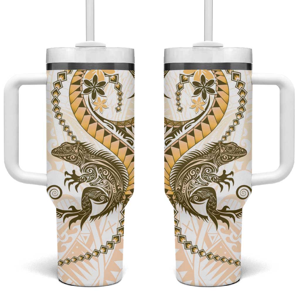 Gold Maori Tuatara Tumbler With Handle Luxury Pastel Pattern LT01 One Size: 40 oz Gold - Polynesian Pride