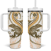 Gold Maori Tuatara Tumbler With Handle Luxury Pastel Pattern LT01 One Size: 40 oz Gold - Polynesian Pride
