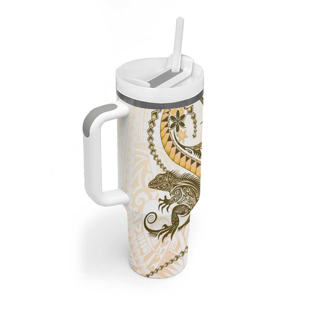 Gold Maori Tuatara Tumbler With Handle Luxury Pastel Pattern LT01 - Polynesian Pride