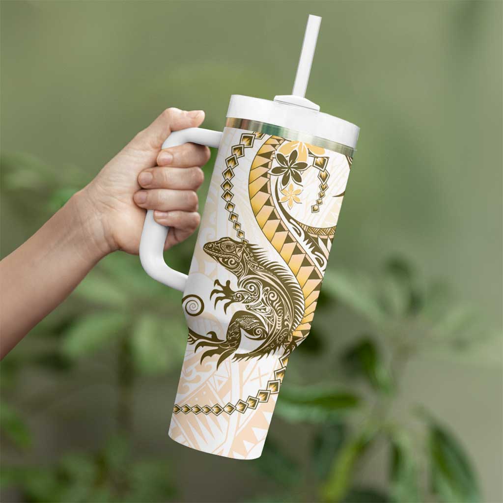 Gold Maori Tuatara Tumbler With Handle Luxury Pastel Pattern LT01 - Polynesian Pride