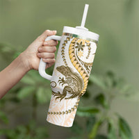 Gold Maori Tuatara Tumbler With Handle Luxury Pastel Pattern LT01 - Polynesian Pride